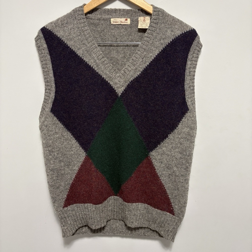 Vintage Stanley Blacker Vest Mens Medium 100% Shetland Wool Knit Italy Sweater